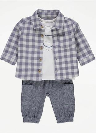 Клетчатый комплект из топа, рубашки и брюк shacket bear george 6999