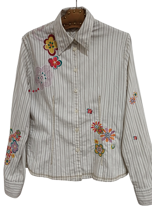 Женская рубашка с длинными рукавами, рубашка с вышивкой, блузка с цветами