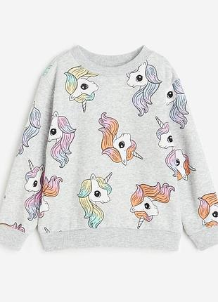 Утеплений (на флісі) джемпер світшот h&m на дівчинку 35092, єдиноріг