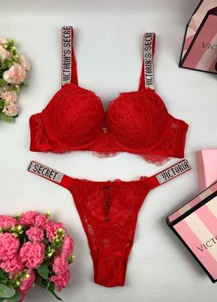 Комплект victoria's secret мережива червоний kk032