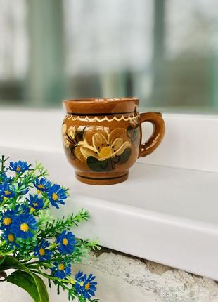 Вінтаж! ☕️🥐🥨 філіжанка керамічна глина чашка ручна робота розпис квітка горня келих кружка глиняна
