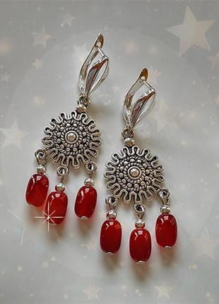 Сережки з натуральним сердликом