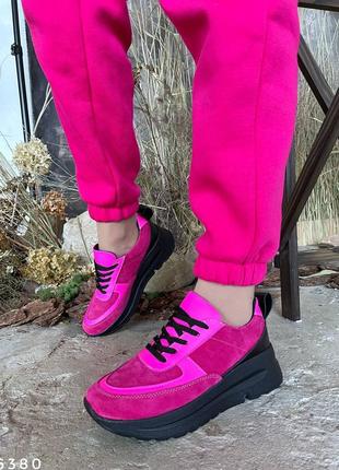 Кроссовки, к024, малиновый, натуральная замша/кожа