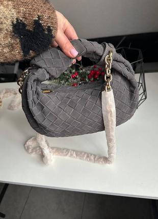 Сумка натуральная замша bottega veneta серая коричневая терракота на цепочке