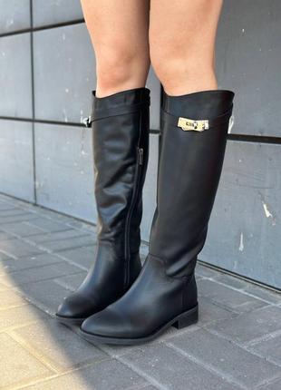 Женские зимние кожаные сапоги (ботфорты) длинные