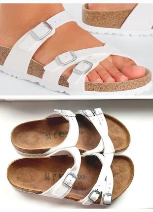 Birkenstock franca 41 размер 26.5 см белые шлепанцы женские сандалии кожаные