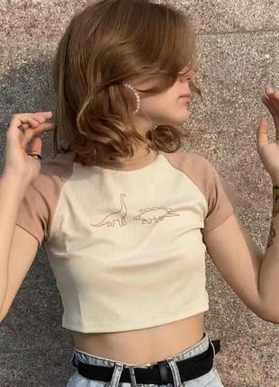 Кроп топ у рубчик із принтом ✨ shein ✨ топ реглан із малюнком у рубчик