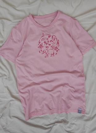 Розовая хлопковая футболка с вышитым принтом ✨peta-approved vegan big vild thought ✨животные футболка с органического хлопка