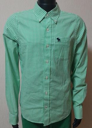 Красива бавовняна сорочка в біло-саловій клітці abercrombie&fitch muscle