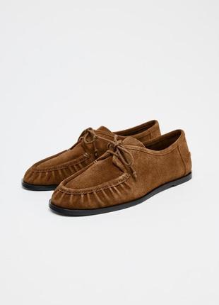 Мягкие коричневые лоферы замшевые zara new