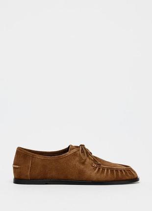 Мягкие коричневые лоферы замшевые zara new3 фото