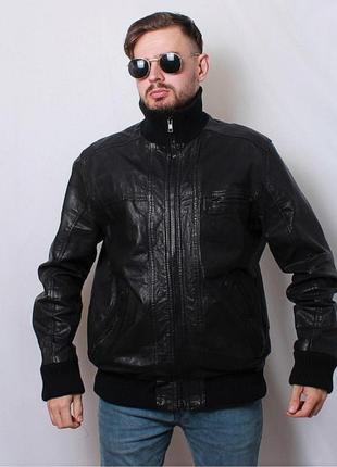 Куртка бомбер шкіряна jack & jones чорна