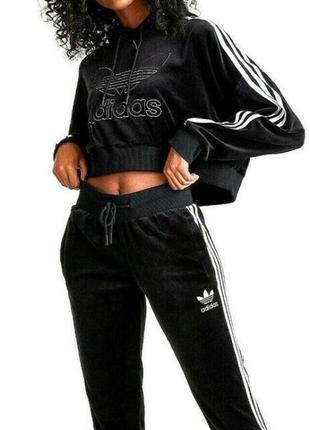 Укороченное черное худи adidas recruitment велюровое2 фото