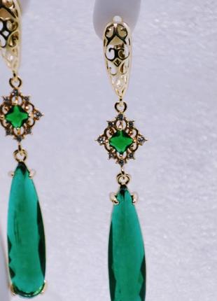 Серьги minov 3167 "изумруд" с кристаллами