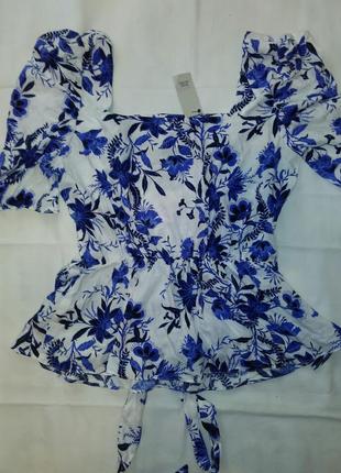Блузка в цветочный принт с поясом3 фото
