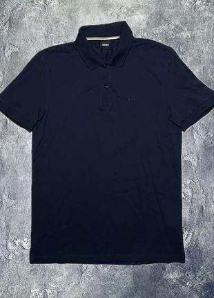 Качественная темно синяя поло босс boss dark blue, размер s, оригинал