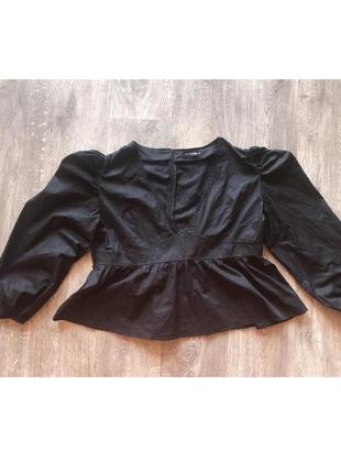 Чорна блуза топ з пишними рукавами кльош коттон