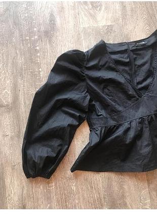 Черная блуза топ с пышными рукавами клеш коттон