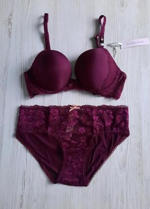 Комплект білизни victoria's secret марсала бордовий фіолетовий dream angels пушап 32с s бюстгальтер