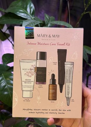 Набор миниатюр для лица mary & may intense moisture care travel kit пенка, эссенция, крем для глаз, увлажняющий крем для лица, антивозрастная сыворотка