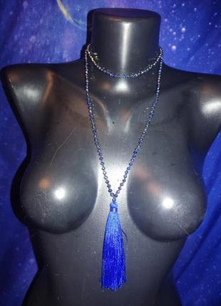 Довга прикраса намисто з китицею з чеського кришталю хамелеон