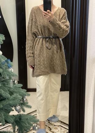 Шерстяной свитер туника платье косичка