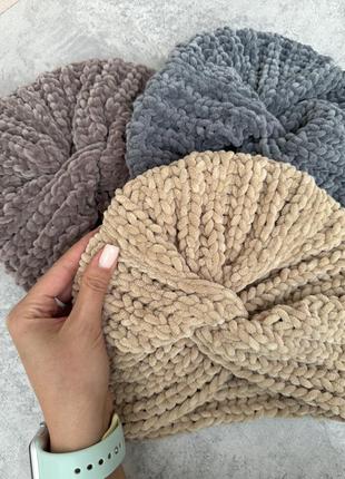 Оксамитова пов'язка, велюрова пов'язка чалма зимова, біла пов'язка чорна пов'язка