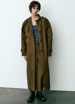 Длинный тренч с высоким воротом zara (размер 36-38)