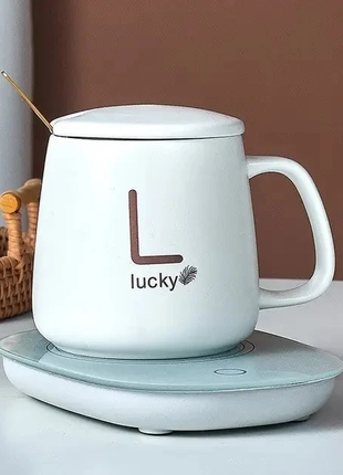 Чашка с подогревом на подставке чашка керамическая с ложкой 400мл lucky white