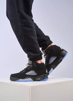 Мужские кроссовки найк джордан 5 черные, nike air jordan 5 black, кроссовки мужественные чёрные джордан 5