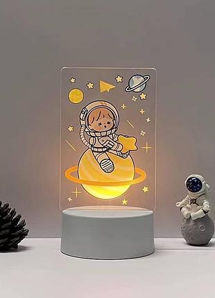 3d светильник "космонавт" с цветной пластиной, 3д лампа ночник