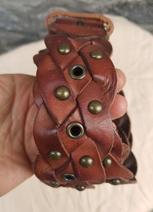 Шикарный кожаный плетеный ремень с заклепками fat face2 фото