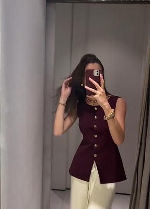 Топ zara, блуза зара, бордовый корсетный топ
