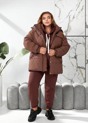 Костюм женский теплый куртка зефирка + спортивный костюм на флисе пуффер пуховик черный розовый малиновый мокко коричневый зеленый