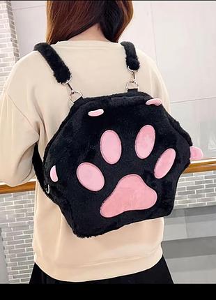 Рюкзак кошачья лапка черный с розовым аниме