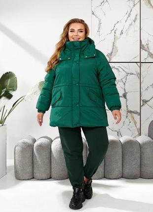 Костюм трійка жіночий теплий куртка зефірка + спортивний костюм на флісі пуффер пуховик чорний рожевий малиновий мокко коричневий зелений