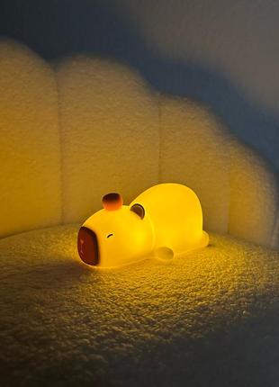 🔴уценка🔴 светильник ночник спящего лежача капибара лампа сенсорный мягкий силиконовый беспроводной детский с таймером