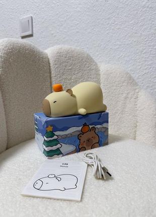 🔴уценка🔴 светильник ночник спящего лежача капибара лампа сенсорный мягкий силиконовый беспроводной детский с таймером3 фото