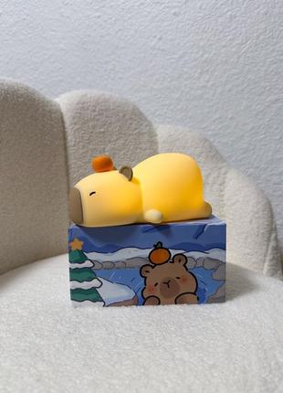 🔴уценка🔴 светильник ночник спящего лежача капибара лампа сенсорный мягкий силиконовый беспроводной детский с таймером6 фото