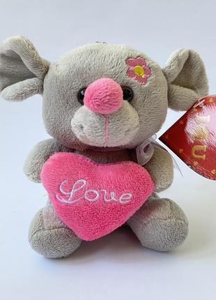М'яка іграшка мишка з сердечком сірий мишеня з рожевим серцем love