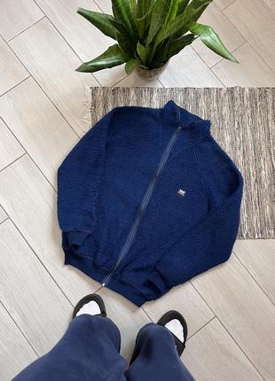 Синя вінтажна флісова кофта helly hansen тедді  бомбер