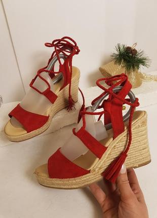 Красные текстильные босоножки сандалии на завязках с кисточками star collection 36