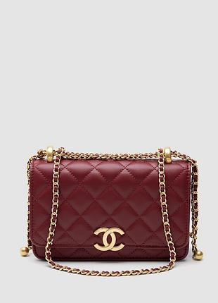 Сумка chanel calfskin quilted perfect fit wallet on chain burgundy/gold