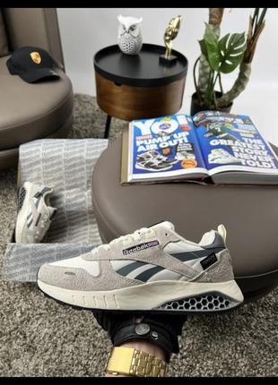 Мужские кроссовки reebok classic leather hexalite white grey beige