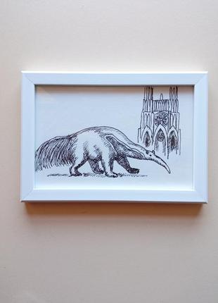 Малюнок "мурахоїд на тлі готичної споруди"