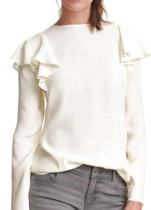 Однотонна блуза молочного кольору з рюшами, довгий рукав h&m, розмір s/m