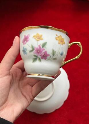 Чайный набор с цветочками винтаж старинный винтажный чашка блюдце2 фото