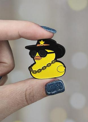 Металевий значок, пін "качка-ковбой, шериф"