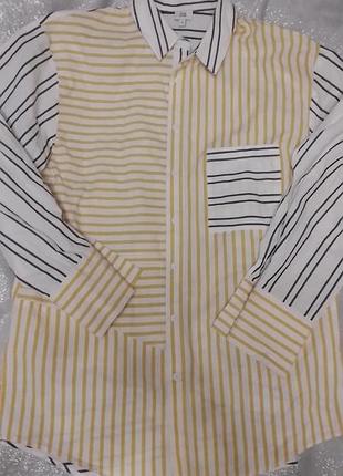 Подовжена оригінальна котонова сорочка, блуза в смужку фірмова з цікавим рукавом river island