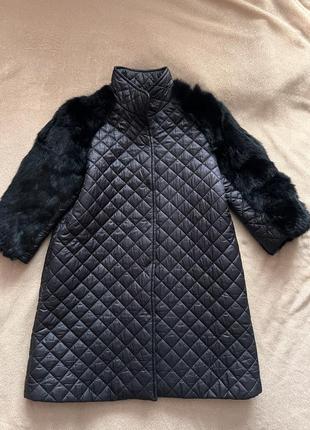 Пальто стеганное стеганое с натуральным мехом кролик